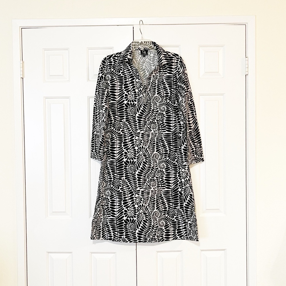 Connie Roberson Black & White Long Sleeve Patterned 100% Cotton Dress - Picture 5 of 14